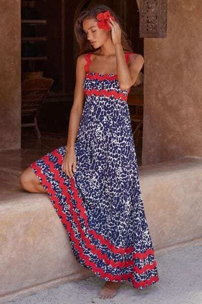 Printed Square Neck Wide Strap Maxi Dress - Trendsi - Flyclothing LLC