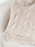 Fuzzy Hem Cable-Knit Poncho - Trendsi - Flyclothing LLC