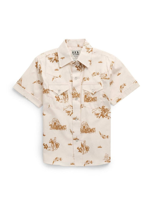 Boy's Ely Cattleman Short Sleeve Cowboy Print Snap Shirt - Ely Cattleman - Flyclothing LLC