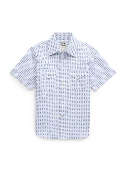 Boy's Ely Cattleman Short Sleeve White Geo Print Snap Shirt - Ely Cattleman - Flyclothing LLC