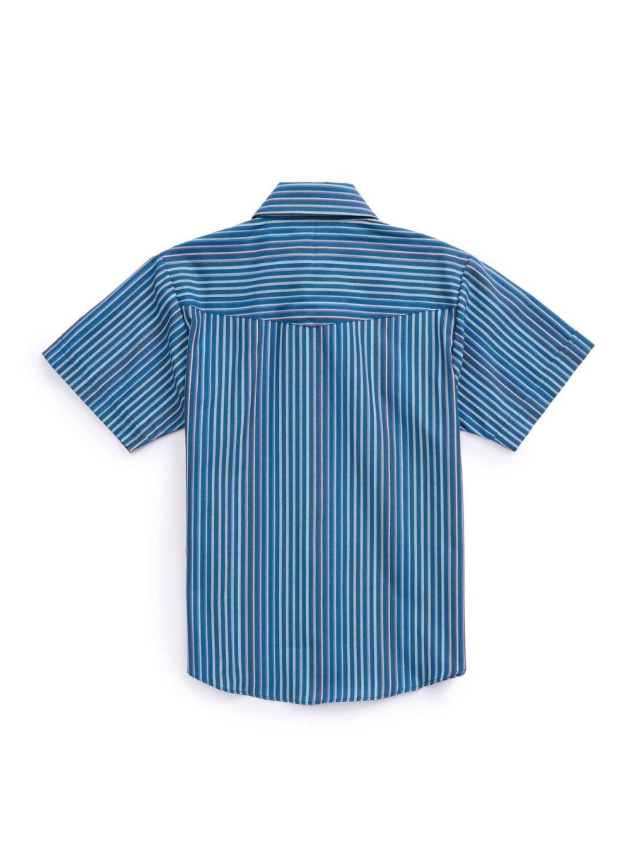 Boy's Ely Cattleman Short Sleeve Stripe Western Snap Shirt - Navy - Ely Cattleman - Flyclothing LLC