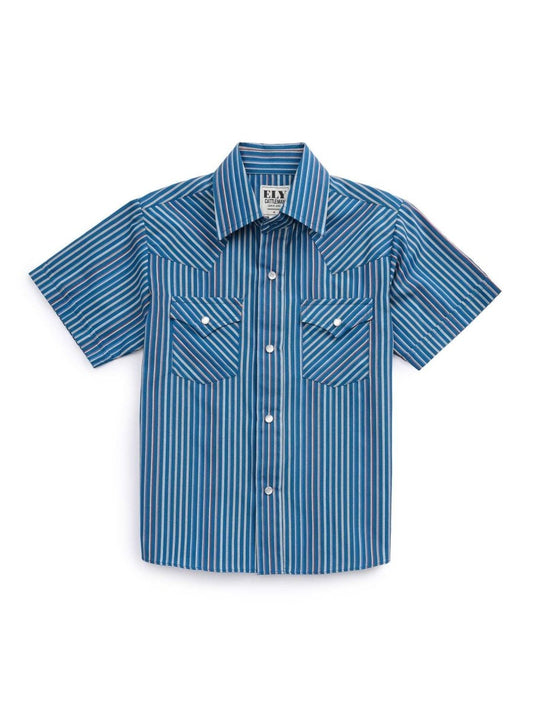 Boy's Ely Cattleman Short Sleeve Stripe Western Snap Shirt - Navy - Ely Cattleman - Flyclothing LLC