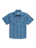 Boy's Ely Cattleman Short Sleeve Stripe Western Snap Shirt - Navy - Ely Cattleman - Flyclothing LLC