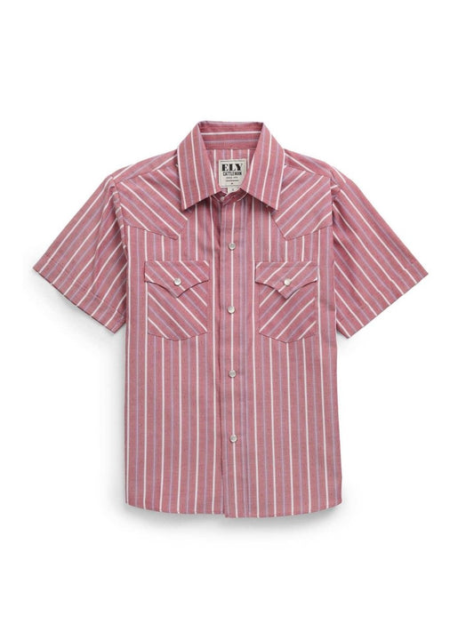 Boy's Ely Cattleman Short Sleeve Red Stripe Western Snap Shirt - Ely Cattleman - Flyclothing LLC