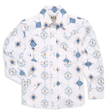 Boy's Ely Cattleman Long Sleeve Textured Southwestern Print Snap Shirt- Indigo & White - Ely Cattleman - Flyclothing LLC