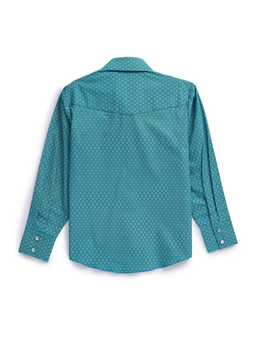 Boy's Ely Cattleman Long Sleeve Medallion Print Western Snap Shirt- Teal & Khaki - Ely Cattleman - Flyclothing LLC