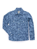 Boy's Ely Cattleman Long Sleeve Paisley Print Snap Shirt- Denim Blue & Burgundy - Ely Cattleman - Flyclothing LLC