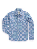 Boy's Ely Cattleman Long Sleeve Checkered Patchwork Print Snap Shirt- Denim Blue - Ely Cattleman - Flyclothing LLC