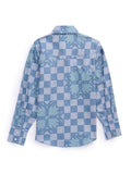 Boy's Ely Cattleman Long Sleeve Checkered Patchwork Print Snap Shirt- Denim Blue - Ely Cattleman - Flyclothing LLC