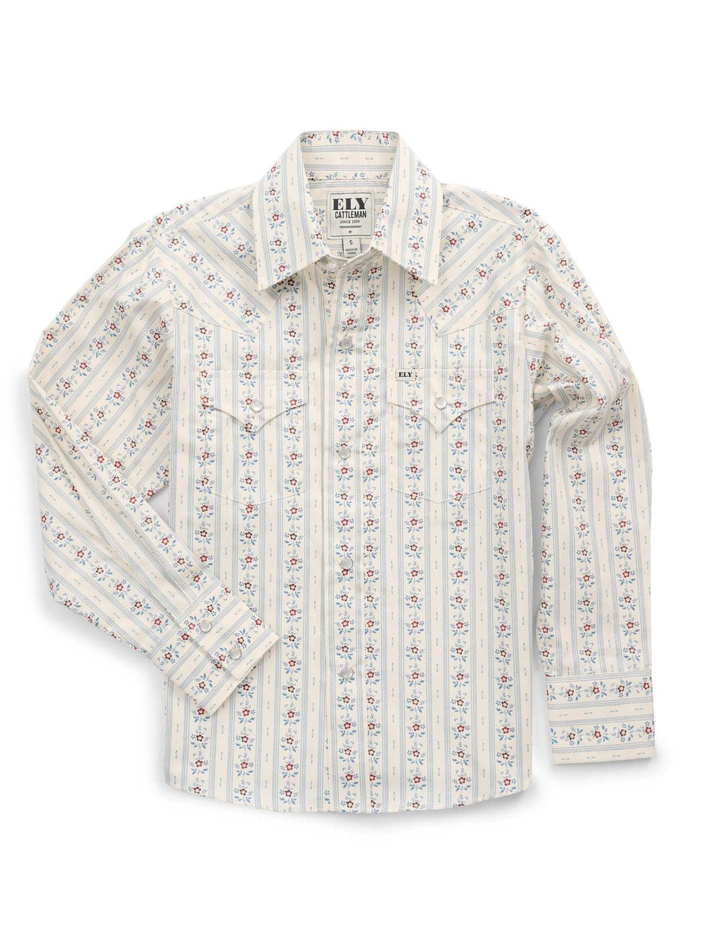 Boy's Ely Cattleman Long Sleeve Wallpaper Floral Print Snap Shirt-Ecru - Ely Cattleman - Flyclothing LLC