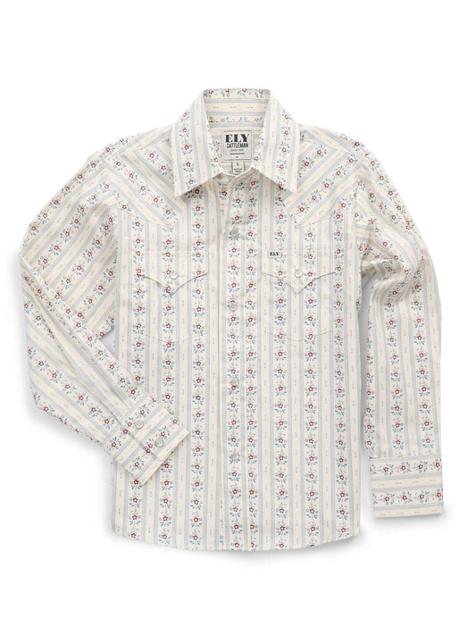 Boy's Ely Cattleman Long Sleeve Wallpaper Floral Print Snap Shirt-Ecru - Ely Cattleman - Flyclothing LLC