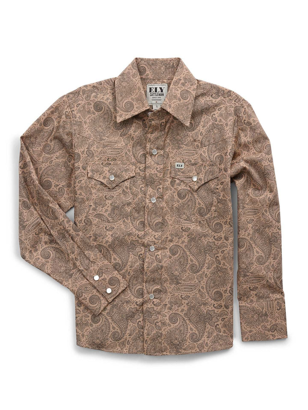 Boy's Ely Cattleman Long Sleeve Paisley Print Snap Shirt- Khaki - Ely Cattleman - Flyclothing LLC