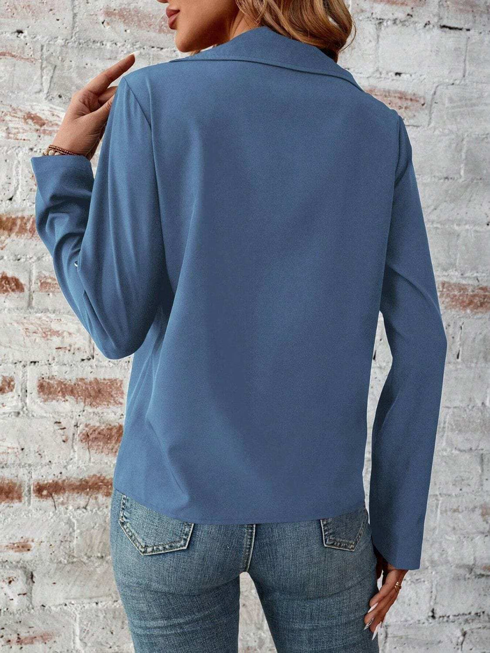 Zip Up Collared Neck Roll-Tab Sleeve Jacket - Trendsi - Flyclothing LLC