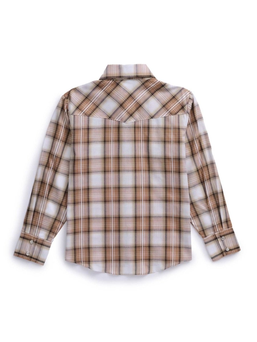 Boy's Ely Cattleman Long Sleeve Textured Plaid Western Snap Shirt- Teal & Khaki - Ely Cattleman - Flyclothing LLC