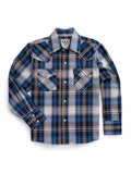 Boy's Ely Cattleman Long Sleeve Textured Plaid Western Snap Shirt- Blue & Burgundy - Ely Cattleman - Flyclothing LLC