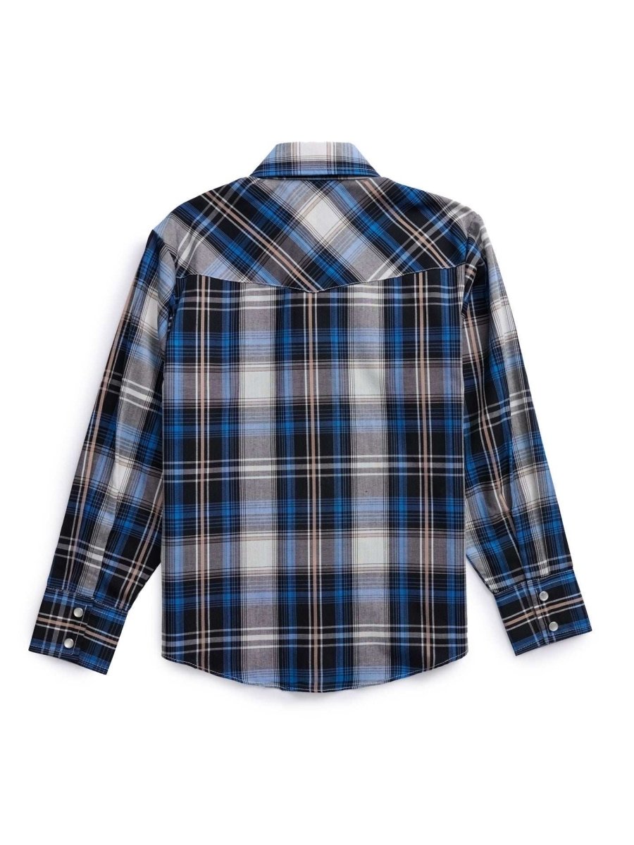 Boy's Ely Cattleman Long Sleeve Textured Plaid Western Snap Shirt- Blue & Burgundy - Ely Cattleman - Flyclothing LLC