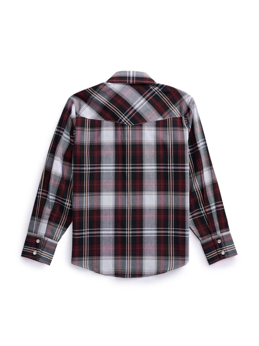 Boy's Ely Cattleman Long Sleeve Textured Plaid Western Snap Shirt- Blue & Burgundy - Ely Cattleman - Flyclothing LLC