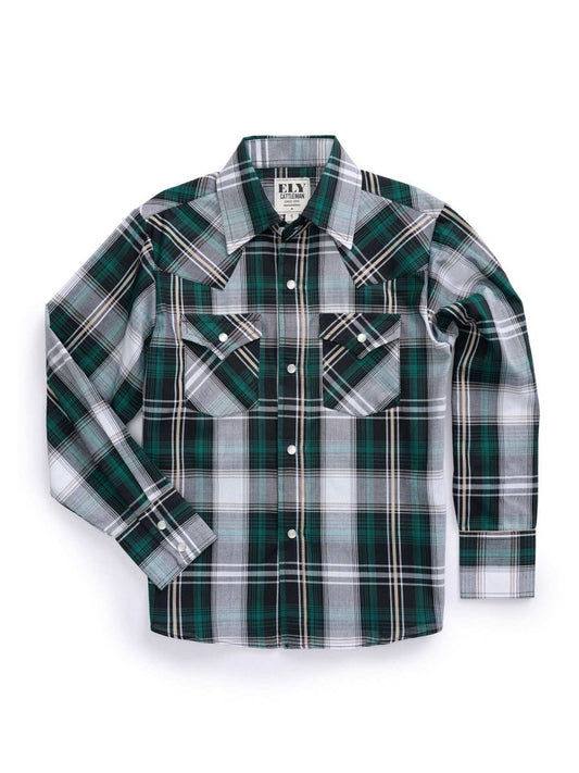 Boy's Ely Cattleman Long Sleeve Textured Plaid Western Snap Shirt - Ely Cattleman - Flyclothing LLC
