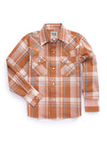 Boy's Ely Cattleman Long Sleeve Textured Plaid Western Snap Shirt- Navy & Rust - Ely Cattleman - Flyclothing LLC