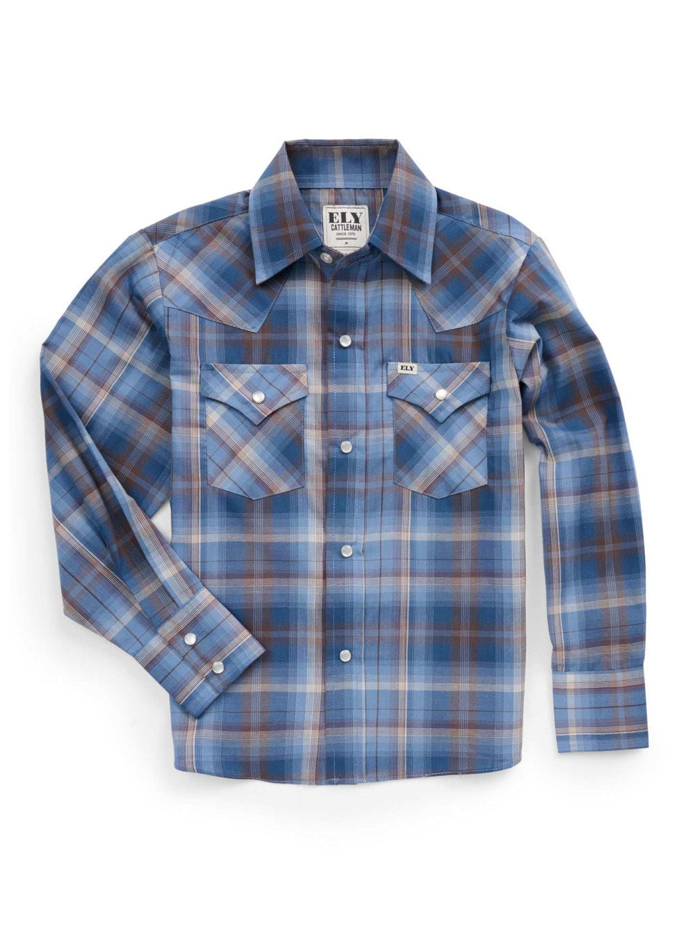 Boy's Ely Cattleman Long Sleeve Textured Plaid Western Snap Shirt-Navy - Ely Cattleman - Flyclothing LLC