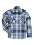 Boy's Ely Cattleman Long Sleeve Textured Plaid Western Snap Shirt- Blue - Ely Cattleman - Flyclothing LLC