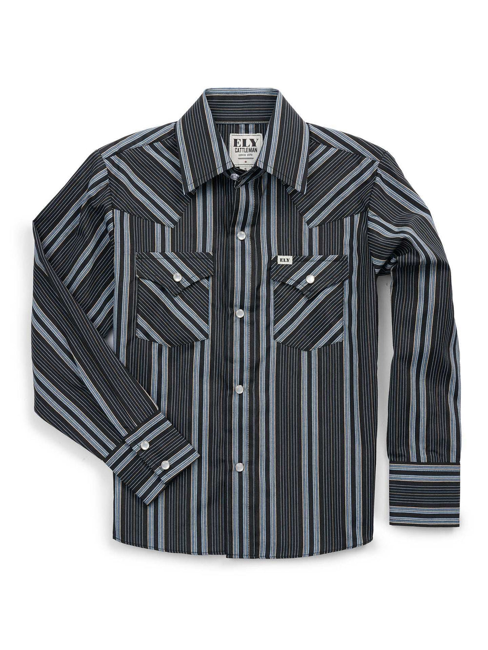 Boy's Ely Cattleman Long Sleeve Textured Stripe Western Snap Shirt- Black - Ely Cattleman - Flyclothing LLC