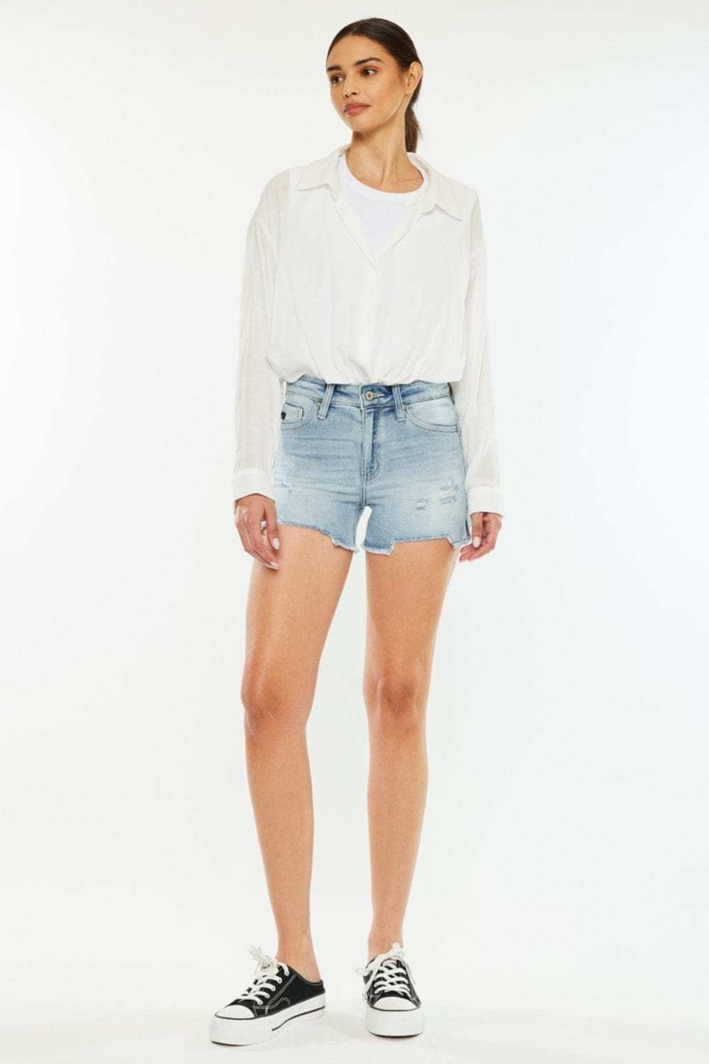 Kancan High Rise Side Slit Denim Shorts - Trendsi - Flyclothing LLC