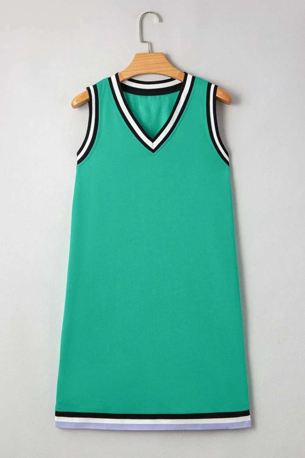 Color Contrast Trim V Neck Shift Sleeveless Mini Dress - Trendsi - Flyclothing LLC