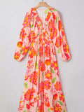 Smocked Floral Long Sleeve Maxi Dress - Trendsi - Flyclothing LLC