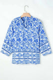 Printed Tie Neck Three-Quarter Sleeve Blouse - Trendsi - Flyclothing LLC