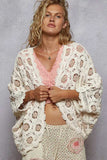 POL Openwork V-Neck Chenille Cardigan with Contrast Floral - Trendsi - Flyclothing LLC