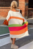 Color Block V-Neck Long Sleeve Sweater Dress - Trendsi - Flyclothing LLC