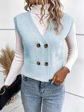 Full Size Button Up V-Neck Sweater Vest - Trendsi - Flyclothing LLC