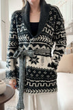 Snowflakes Collared Neck Long Sleeve Cardigan - Trendsi - Flyclothing LLC