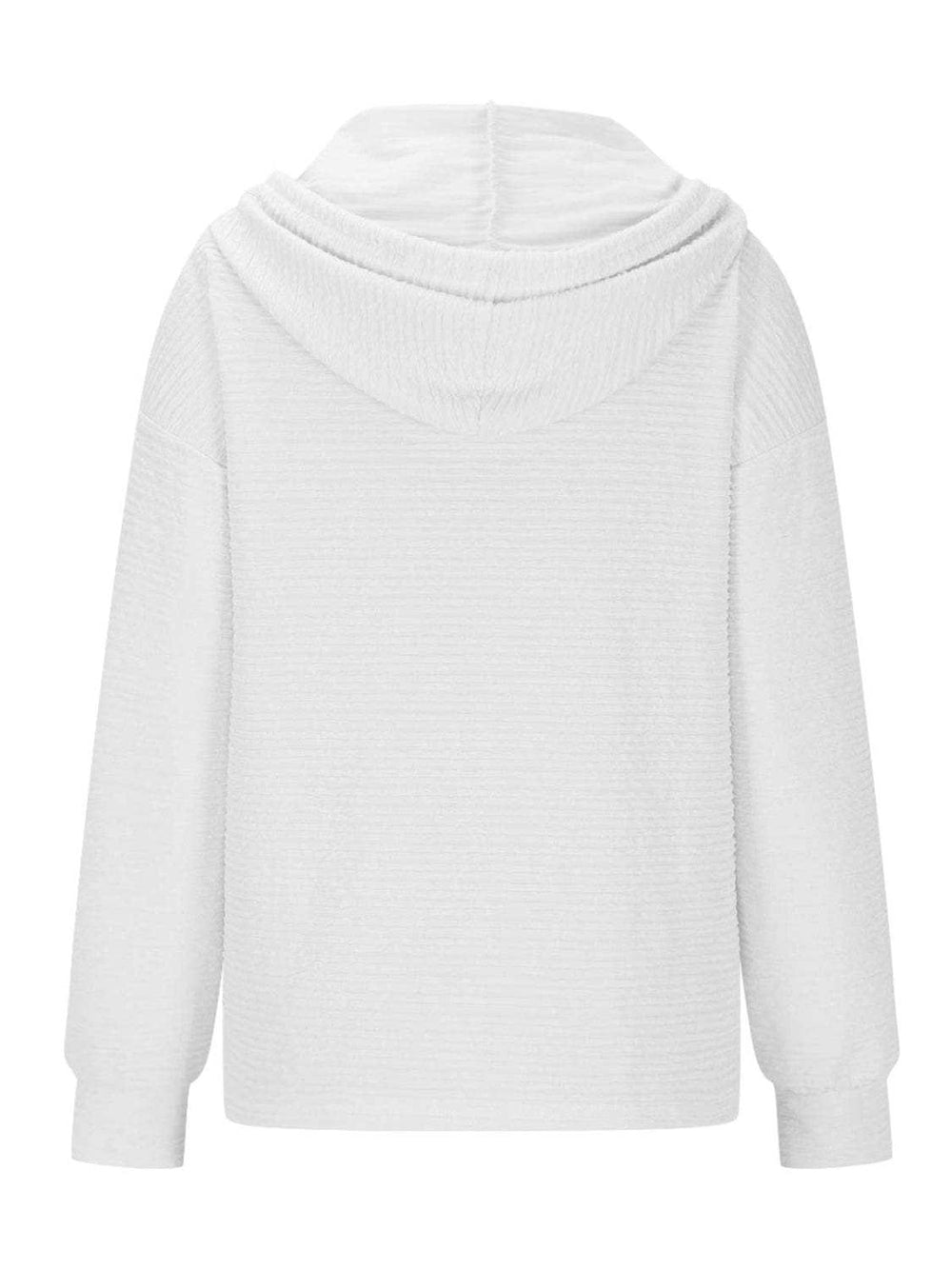 Drawstring Quarter Button Long Sleeve Hoodie - Trendsi - Flyclothing LLC