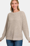 Zenana High Low Long Sleeve Waffle Sweater - Trendsi - Flyclothing LLC