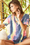 BiBi Tie Dye Terry V Neck Top With Double Strap - Trendsi - Flyclothing LLC
