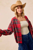 BiBi Christmas Plaid V-Neck Flounce Sleeve Jacket - Trendsi - Flyclothing LLC