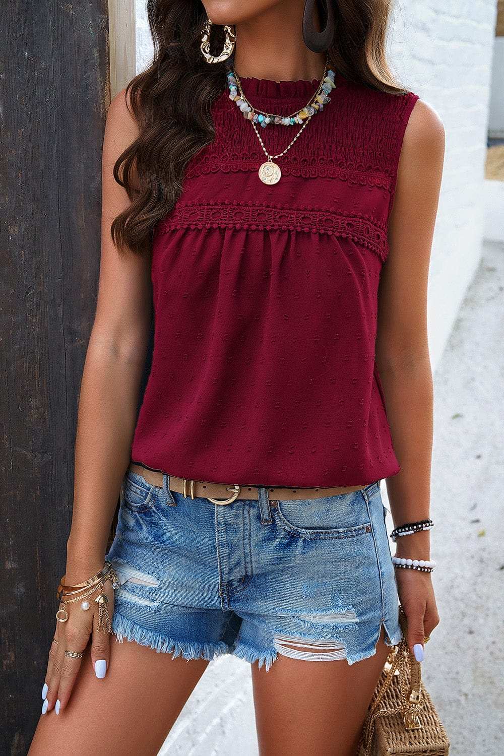 Swiss Dot Round Neck Tank - Trendsi - Flyclothing LLC