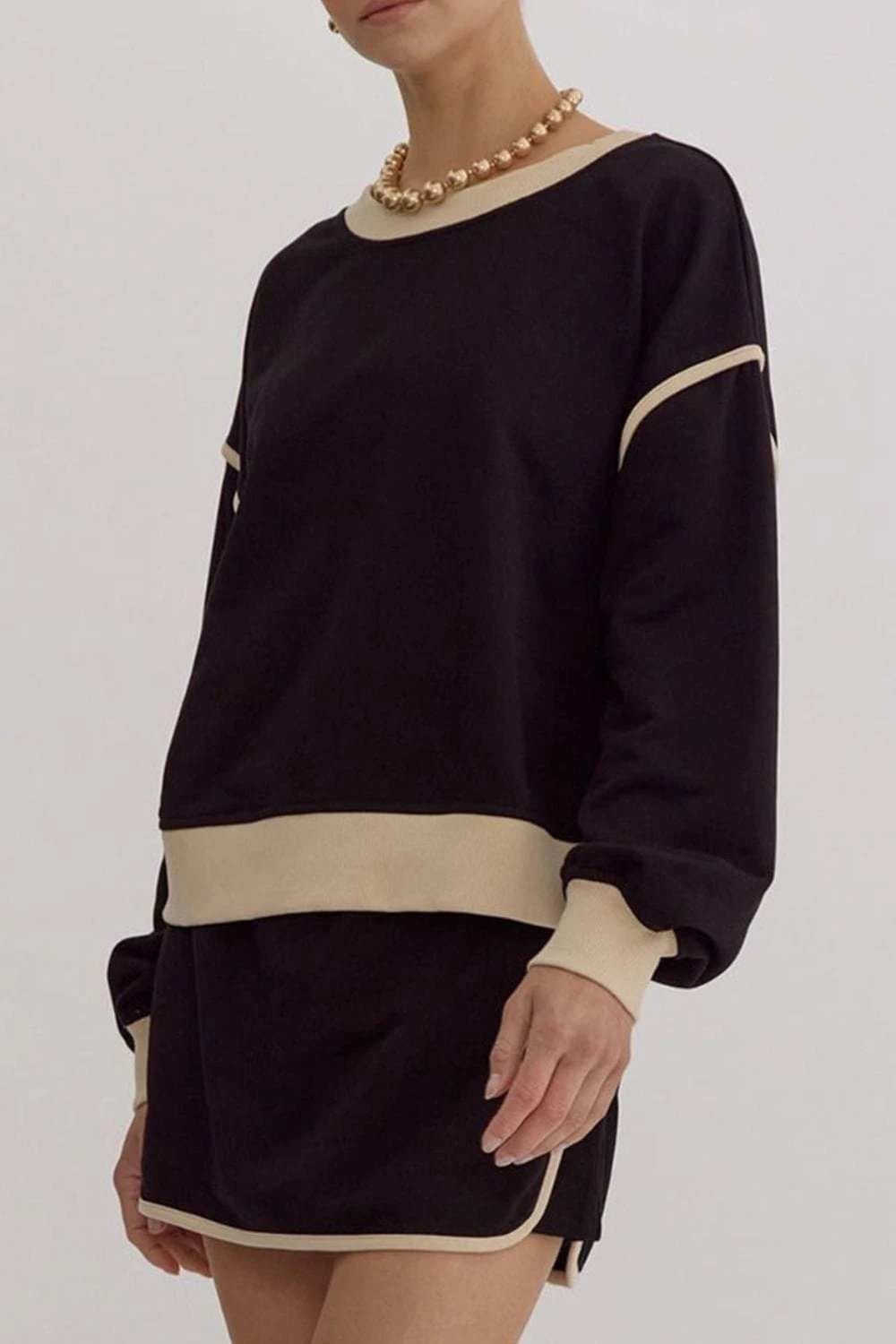 Contrast Trim Round Neck Top and Skort Set - Trendsi - Flyclothing LLC