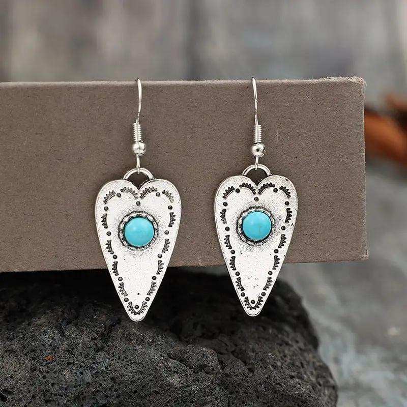 Alloy Turquoise Heart Dangle Earrings - Trendsi - Flyclothing LLC