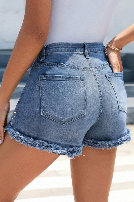 Raw Hem Denim Shorts with Pockets - Trendsi - Flyclothing LLC