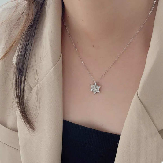 925 Sterling Silver Zircon Snowflake Necklace - Trendsi - Flyclothing LLC
