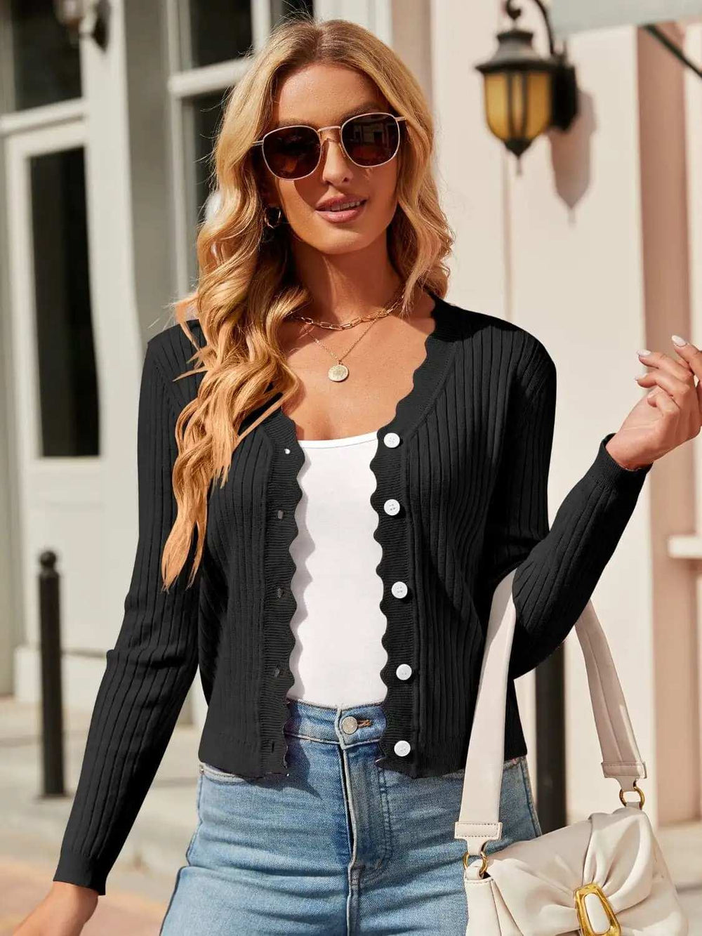 Button Up Long Sleeve Cardigan - Trendsi - Flyclothing LLC