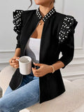Pearl Embellished Shoulder Zip Up Jacket - Trendsi - Flyclothing LLC