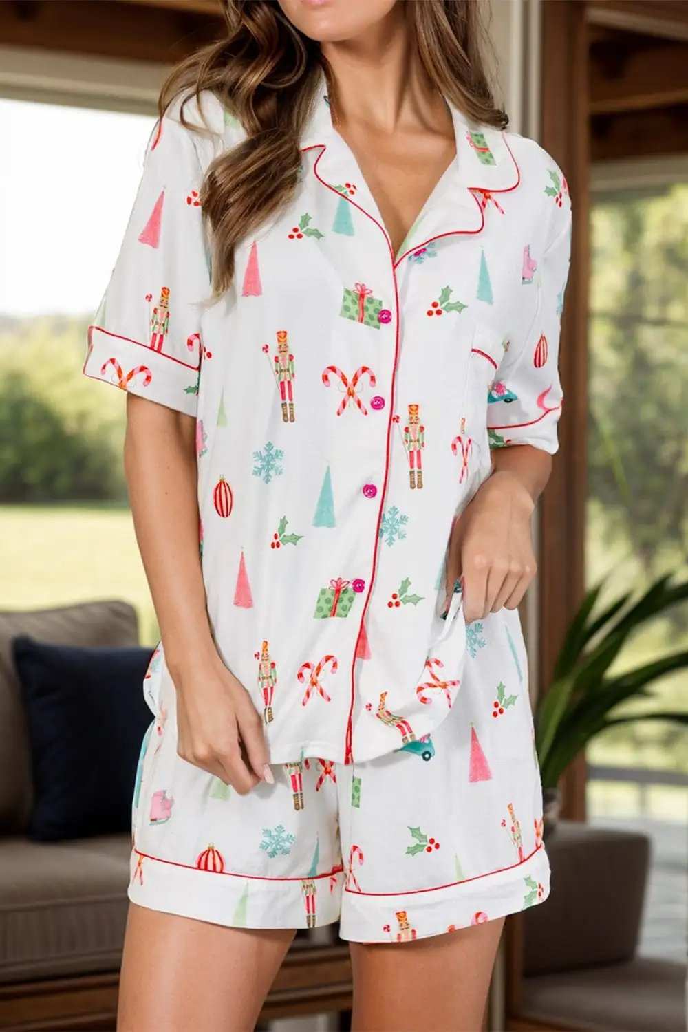 Printed Short Sleeve Top and Shorts Lounge Set - Trendsi - Flyclothing LLC