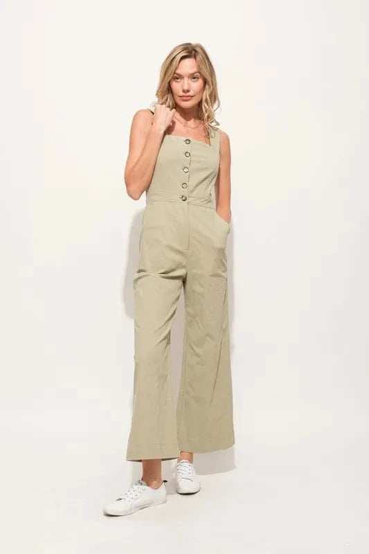 And The Why Square Neck Button Down Cropped Wide Leg Jumpsuit - Trendsi - Flyclothing LLC