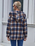 Plaid Button Up Long Sleeve Hooded Jacket - Trendsi - Flyclothing LLC