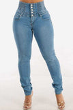 High Waist Buttoned Skinny Hip Lifting Jeans - Trendsi - Flyclothing LLC