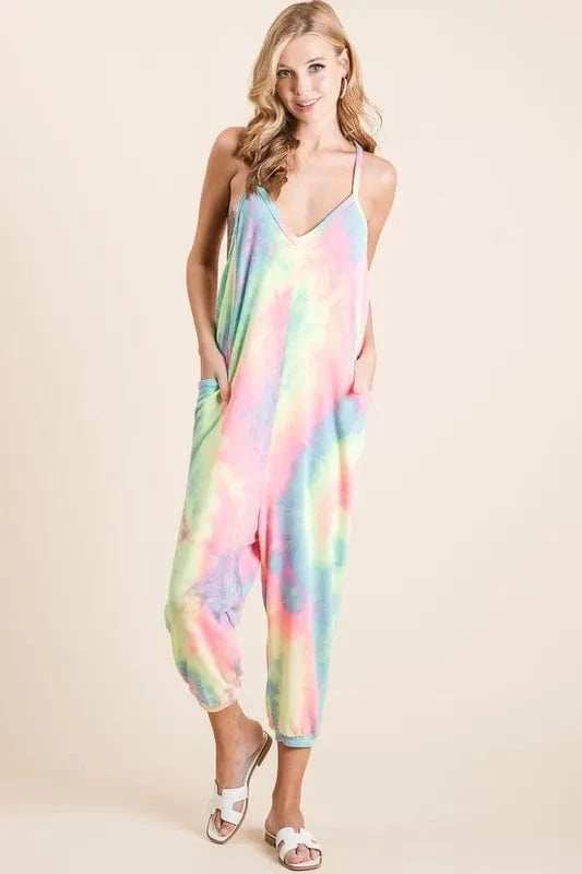 BiBi Tie Dye French Terry Mid-Length Casual Jumpsuit - Trendsi - Flyclothing LLC